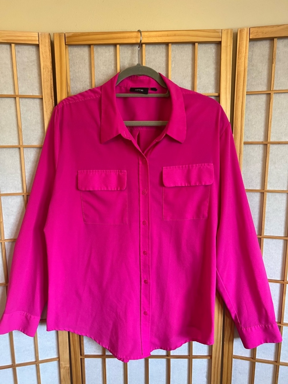 APT 9 Fuchsia Pink Button Front Blouse XL Long Sleeve Career Top